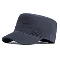 Dark blue cotton flat top military cap with SPIRIT side embroidery on white background - Adjustable / Navy Blue
