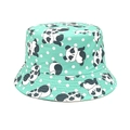 Detail of mint green sun hat featuring cute panda prints and white polka dots for kids - Head Circumference 52-54cm / Light Green