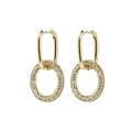 Golden geometric earrings with oval loops and sparkling pavé crystal circle charms - Round / Gold