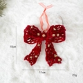 Nœud de Noël rouge floqué avec paillettes dorées, dimensions de 11cm sur 10cm - Nœud Feuille de Noël