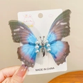 Ethereal blue silk tulle butterfly hair clip with pearl metal body on display card - 9# Large Blue Black 1PC