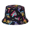 Classic bucket hat in black with vibrant 90s vintage geometric neon pattern design - M (56-58cm) / Retro Geometric Pattern Style (M343—2)