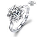 Adjustable S925 silver sunflower moissanite ring with halo setting for women - Adjustable Open / Starry Sunflower Halo Style (1 Carat Effect)