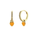 Gold S925 silver heart earrings with orange enamel and zircon accents on white background - Heart Pendant Style (JQH0021-GG-4) / Gold-Orange Heart