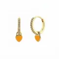 Gold S925 silver heart earrings with orange enamel and zircon accents on white background - Heart Pendant Style (JQH0021-GG-4) / Gold-Orange Heart
