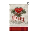 Christmas garden flag with Merry Christmas text and poinsettia wreath on white wood - 30*45cm / Poinsettia Welcome (HYQ030-23)