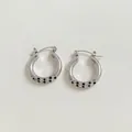 Silver C-shaped hoop earrings with pave-set black and white crystals for women - Silver Black & White Zirconia Style (PDE2000)