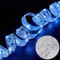 Blue LED Christmas ribbon light with silver stars and musical notes on mesh fabric - Silver Ribbon (Blue Light)