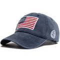 Navy blue washed cotton baseball cap featuring US flag embroidery and USA side patch - Adjustable / Navy Blue