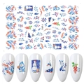 Winter snowman and snowflake nail stickers in blue and red designs for festive manicure - Self-adhesive F-690 (Unpackaged)