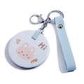 Mini miroir de poche rond en similicuir bleu clair avec motif de lapin mignon - Lapin Carotte
