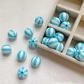 Blue and white striped macaron acrylic round beads for DIY jewelry and necklaces - 12mm / Blue