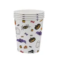 Macro shot of Halloween disposable paper cups with cartoon ghosts, pumpkins and bats - Cute Halloween Paper Cups 16pcs