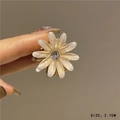 Mini floral hair claw clip with a white translucent daisy design and center rhinestone - 35# Beige Flower
