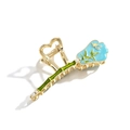 Elegant gold bamboo hair claw with green leaves, blue fan detail and white pearls - Bamboo Joint Shape / Blue Bamboo