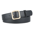 Classic black PU leather belt for women with golden square pin buckle and stitched edges - Black+Gold Buckle