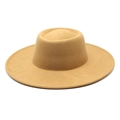 Classic khaki wide brim wool felt sun hat with a round dome top for autumn fashion style - Camel