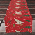 Kerst tafelloper met feestelijke boom- en cadeauprints op een rustieke houten achtergrond - 33*183cm / ZQ04-3 (Rood Multi-color Kerst)