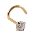 Gold stainless steel nose stud with clear round zircon and curved bar design - 0.8x7x3mm / Gold S-Bend Round Clear Zircon