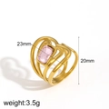 Irregular heart shaped 18k gold plated stainless steel ring with pink gemstone inlay - Heart Shape Pink Gemstone Style(TR4353)