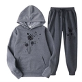 Survêtement molletonné gris foncé avec imprimé papillon et pissenlit, sweat à capuche - S (L) / Haut Et Bas / Imprimé Papillon et Pissenlit Gris Foncé
