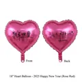 Palloncini a cuore in alluminio da 18 pollici rosso rosa con stampa Felice Anno 2025 - Palloncino a Cuore - Felice Anno Nuovo Rosa Rosso