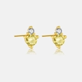 Macro detail of gold plated S925 silver stud earrings with yellow and clear crystals - November / Yellow