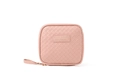 Pink PU leather woven texture cosmetic bag with handle and travel engraving - Sanitary Pad Bag / Pink