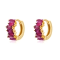Detail of gold huggie earrings featuring baguette-cut pink cubic zirconia inlay - Red (Gold Plated)