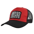 Detail of red and black trucker hat featuring breathable mesh back and fish flag patch - Adjustable 54-59 / Red/Black