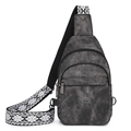 Bolso de pecho gris oscuro para mujer con elegante correa tejida en blanco y negro - Negro