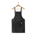 Waterproof black denim apron with brown straps and large pockets on white background - Black (Thickened Shoulder Strap)