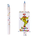White cylinder birthday candle featuring heart prints and pop-out clown birthday banner - Clown Surprise Banner Candle / 1 Pc/Box / White