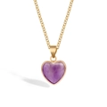 Elegant gold chain necklace with a purple heart-shaped stone pendant on white background - Purple Crystal Style (FN2283)