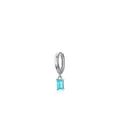 S925 sterling silver hoop earring with a rectangular turquoise blue zircon pendant - 925 Silver / Blue Gem Pendant Silver (RHE786S)