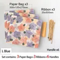 L-size blue floral gift bag set with ribbons and handles for stylish present wrapping - Dream Painting-Blue (ZD5010) / Size L (3 Pieces/Pack)