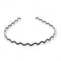 Minimalist black wave-shaped metal headband with anti-slip round tips for women - Medium Wave / Black