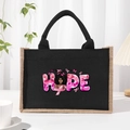Black canvas tote bag with HOPE breast cancer awareness print and pink ribbon - Black Pattern 3