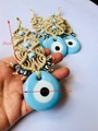 Detailed view of handmade Evil Eye charm with 20cm total length and 4cm blue bead size - Blue Beads Blue Evil Eye