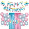 Rainbow Happy Birthday balloon set with pink and blue macaron latex balloons and tassels - Gradient Birthday Set