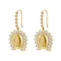 Boucles d'oreilles Vierge Marie dorées avec zircons sertis au style de luxe religieux - Or Zircon Blanc