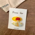 Cute set of two hair clips featuring yellow felt mushroom and blue floral pattern fabric - Mushroom Shape / 2 Pcs/Set / Mushroom And Floral