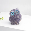 Handmade owl figurine crafted from purple natural crystal resin with striking blue eyes - Amethyst + Gold Foil