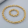 Set punk dorato con collana e bracciale a maglie spesse e design a chiodo quadrato - Collana 50cm / Oro
