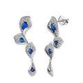 S925 sterling silver leaf earrings featuring deep blue zircons with white diamond accents - Lze38-p