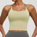 Sujetador deportivo para mujer en amarillo claro de alta elasticidad con tirantes grises - S / Verde Cardamomo
