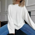 T-shirt bianca oversize a maniche lunghe in cotone con girocollo e polsini a costine - S / Bianco