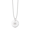 Collana in acciaio argento con pendente a moneta inciso a stella e piccolo cristallo - Stella a Otto Punte/Zircone / Argento