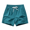 Teal quick-dry sports shorts for men featuring elastic waist with drawstring and side slits - S / Lake Blue