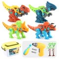 Kids DIY dinosaur building set with 4 colorful models, storage box and electric drill toy - 4 Dinosaur Set (Includes Electric Drill & Storage Box)